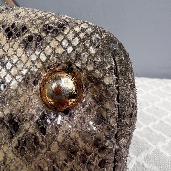 Michael Kors Python Effect Bag Tote Embossed Leather Snakeskin Print Tan Black - Picture 16 of 16